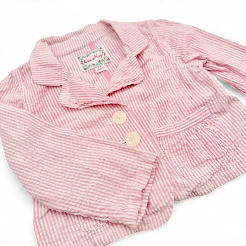 Vintage Old Navy Toddler Seersucker Blazer Stripe Preppy Y2K Pink 3T CountryClub